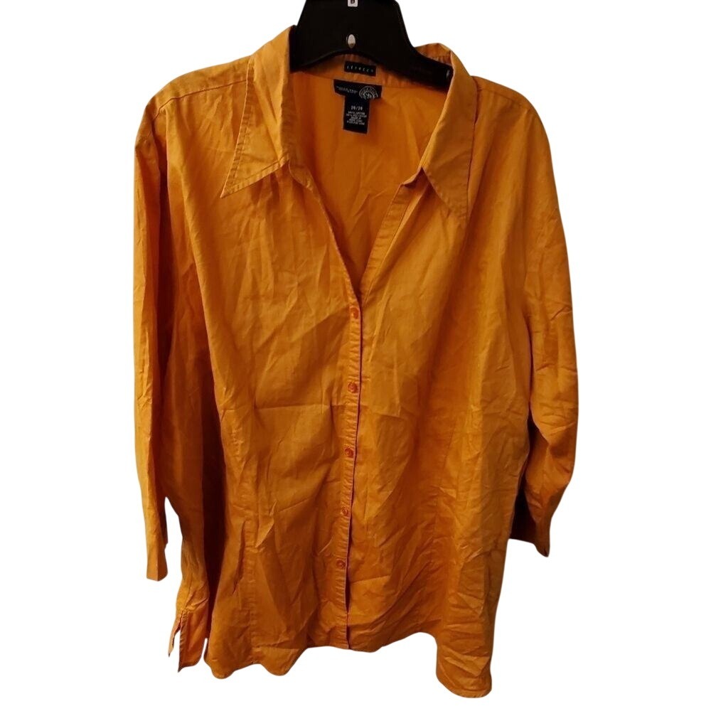Venezia Jeans Orange Button Up Blouse Plus Size 26/28 3/4 Sleeve Cotton Blend